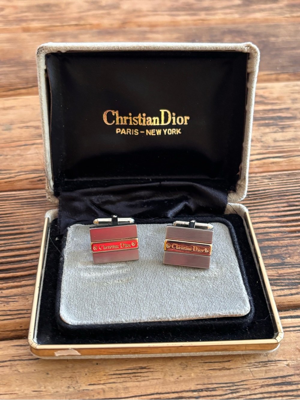 Dior Men's silver and Gold Rectangular Logo Cufflinks